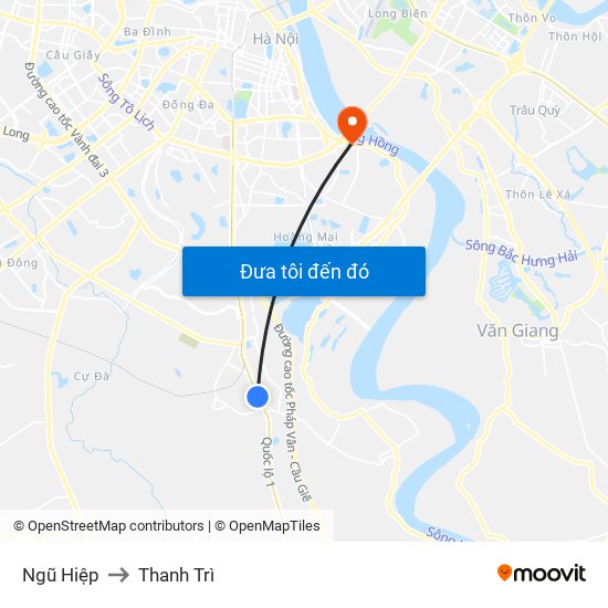 Ngũ Hiệp to Thanh Trì map