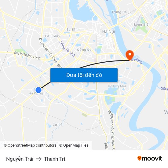 Nguyễn Trãi to Thanh Trì map