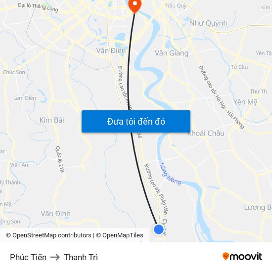 Phúc Tiến to Thanh Trì map