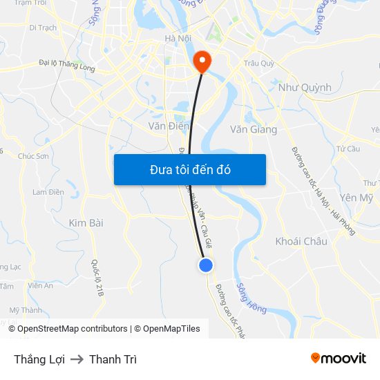 Thắng Lợi to Thanh Trì map