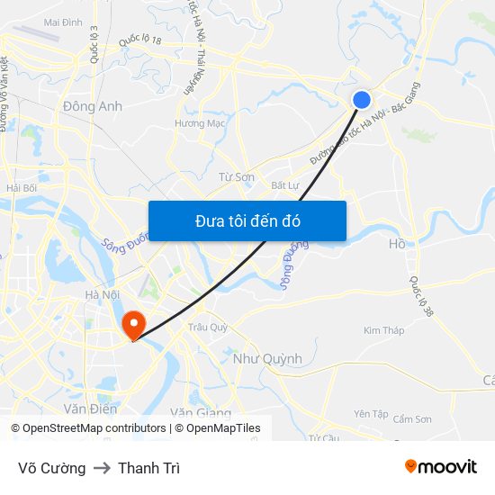 Võ Cường to Thanh Trì map