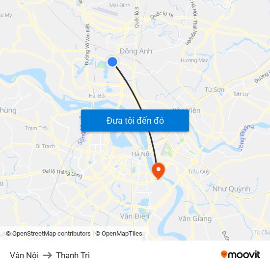 Vân Nội to Thanh Trì map