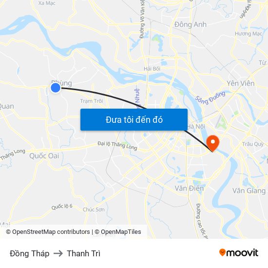 Đồng Tháp to Thanh Trì map