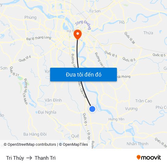 Tri Thủy to Thanh Trì map