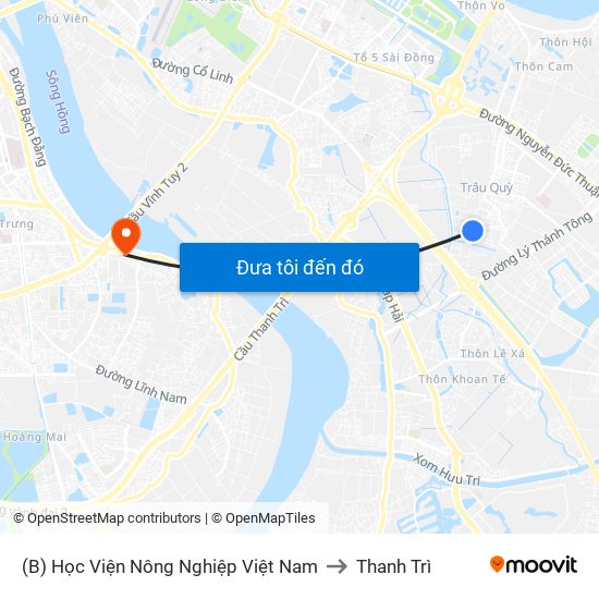 (B) Học Viện Nông Nghiệp Việt Nam to Thanh Trì map