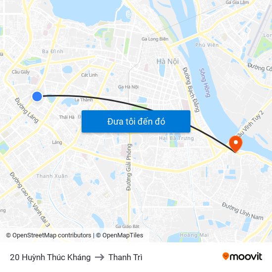 20 Huỳnh Thúc Kháng to Thanh Trì map
