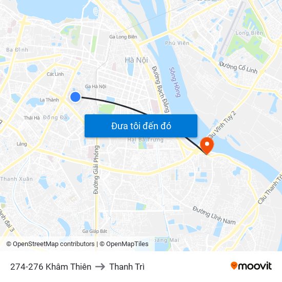 274-276 Khâm Thiên to Thanh Trì map