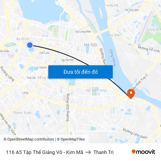 116 A5 Tập Thể Giảng Võ - Kim Mã to Thanh Trì map