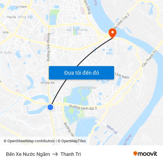 Bến Xe Nước Ngầm to Thanh Trì map