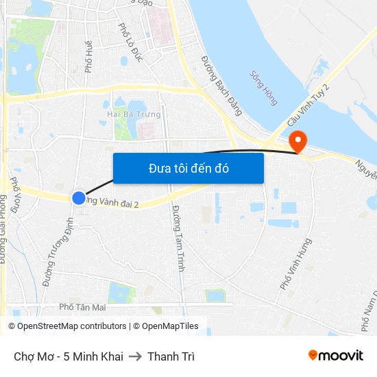 Chợ Mơ - 5 Minh Khai to Thanh Trì map