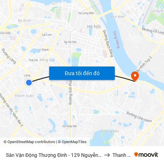 Sân Vận Động Thượng Đình - 129 Nguyễn Trãi to Thanh Trì map