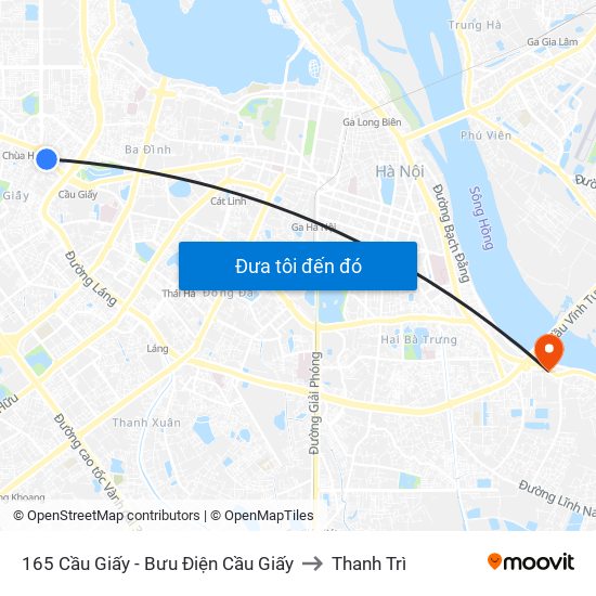 165 Cầu Giấy - Bưu Điện Cầu Giấy to Thanh Trì map