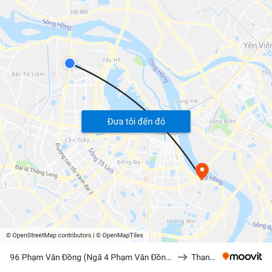 96 Phạm Văn Đồng (Ngã 4 Phạm Văn Đồng - Xuân Đỉnh) to Thanh Trì map