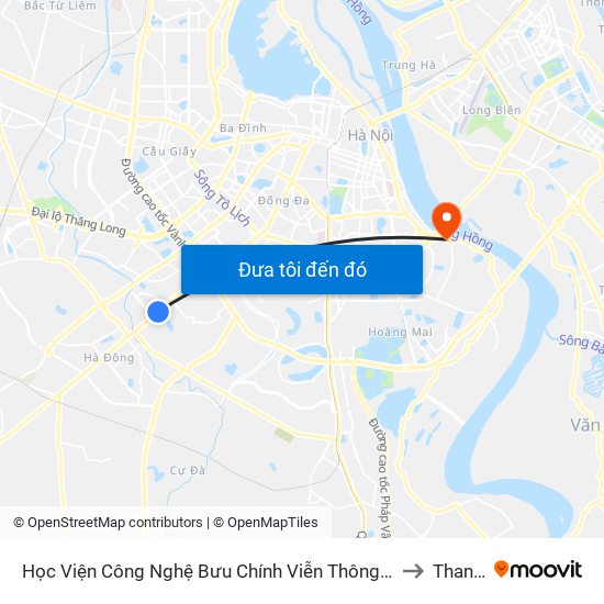 Học Viện Công Nghệ Bưu Chính Viễn Thông - Trần Phú (Hà Đông) to Thanh Trì map