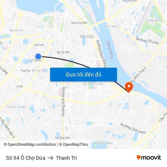 Số 94 Ô Chợ Dừa to Thanh Trì map