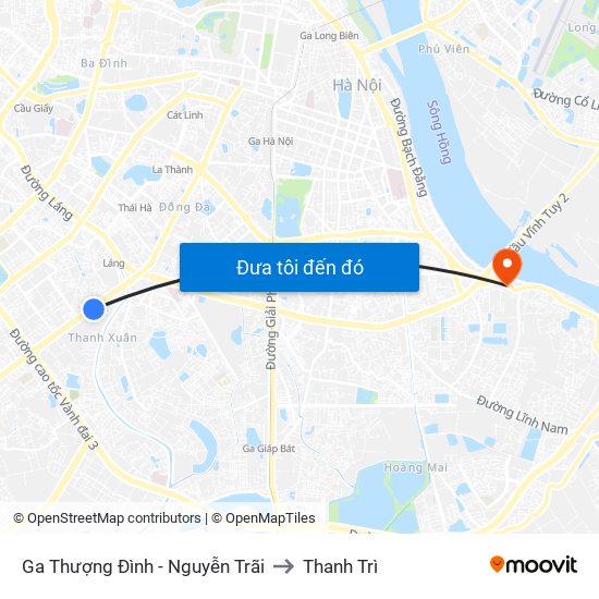 Ga Thượng Đình - Nguyễn Trãi to Thanh Trì map