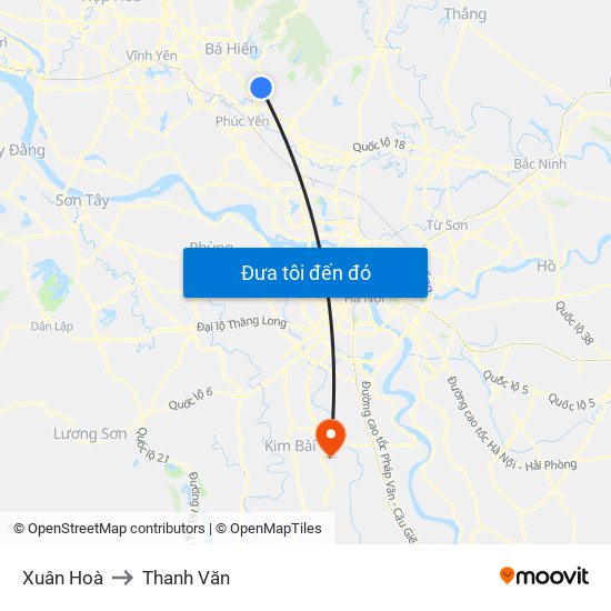 Xuân Hoà to Thanh Văn map