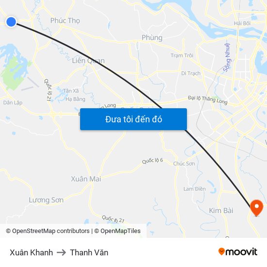 Xuân Khanh to Thanh Văn map
