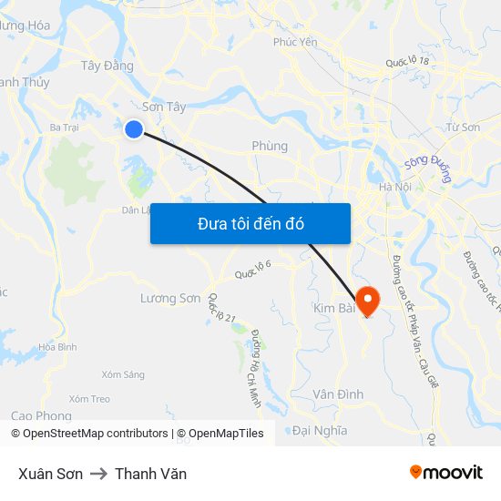 Xuân Sơn to Thanh Văn map