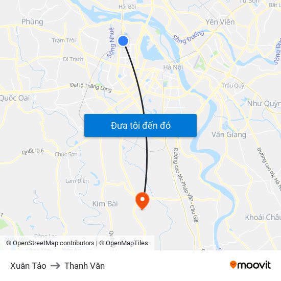 Xuân Tảo to Thanh Văn map