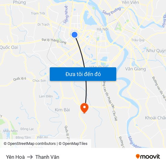 Yên Hoà to Thanh Văn map