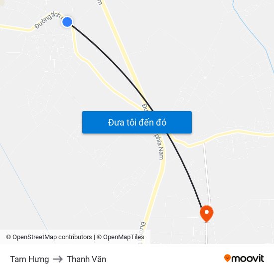 Tam Hưng to Thanh Văn map