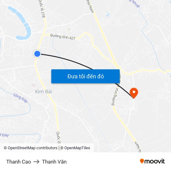 Thanh Cao to Thanh Văn map