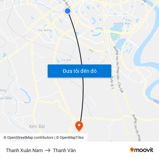 Thanh Xuân Nam to Thanh Văn map