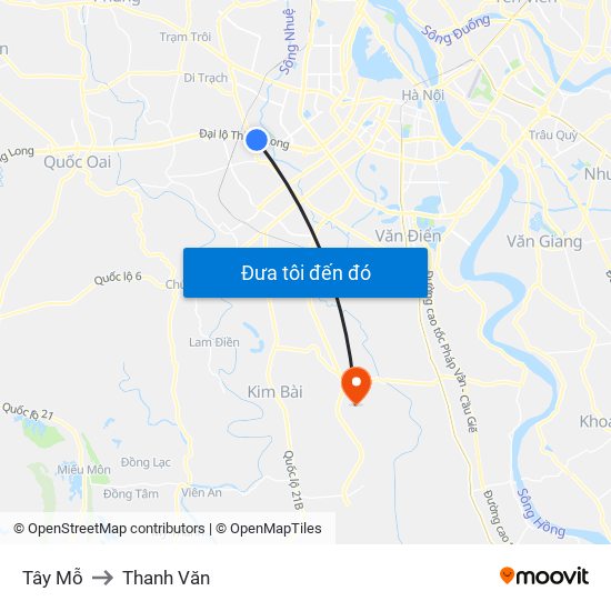 Tây Mỗ to Thanh Văn map