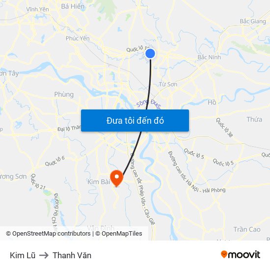 Kim Lũ to Thanh Văn map
