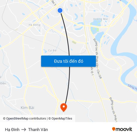 Hạ Đình to Thanh Văn map