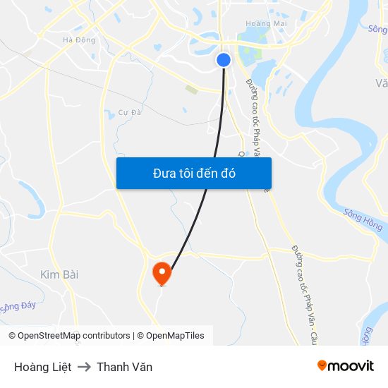 Hoàng Liệt to Thanh Văn map