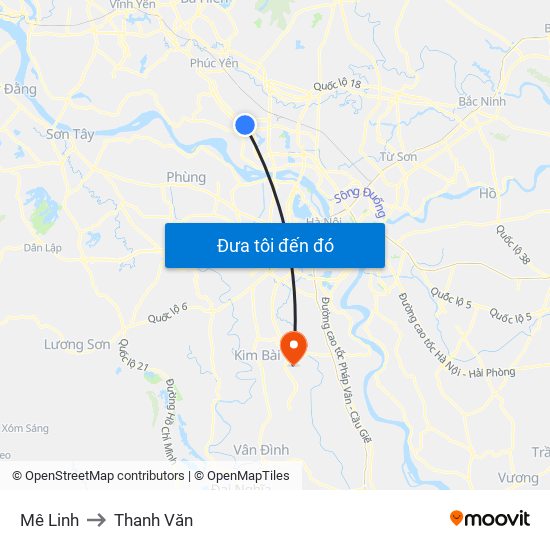 Mê Linh to Thanh Văn map