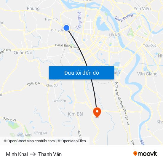 Minh Khai to Thanh Văn map