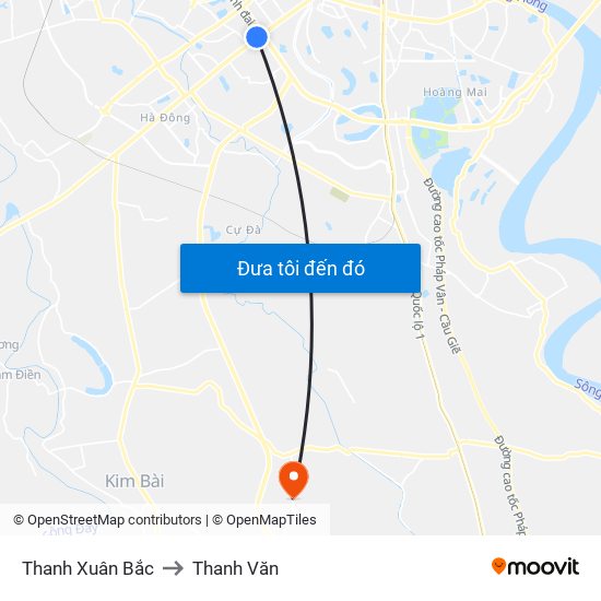 Thanh Xuân Bắc to Thanh Văn map
