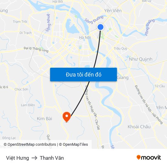 Việt Hưng to Thanh Văn map