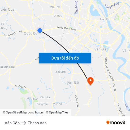 Vân Côn to Thanh Văn map