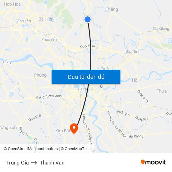 Trung Giã to Thanh Văn map