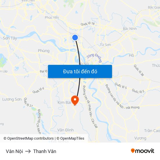 Vân Nội to Thanh Văn map