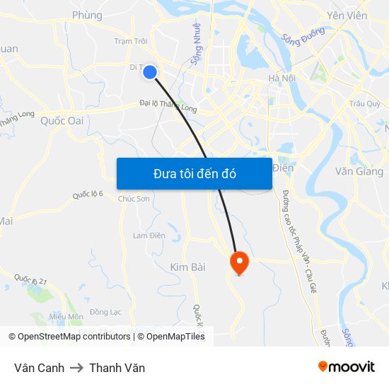 Vân Canh to Thanh Văn map