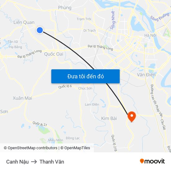Canh Nậu to Thanh Văn map