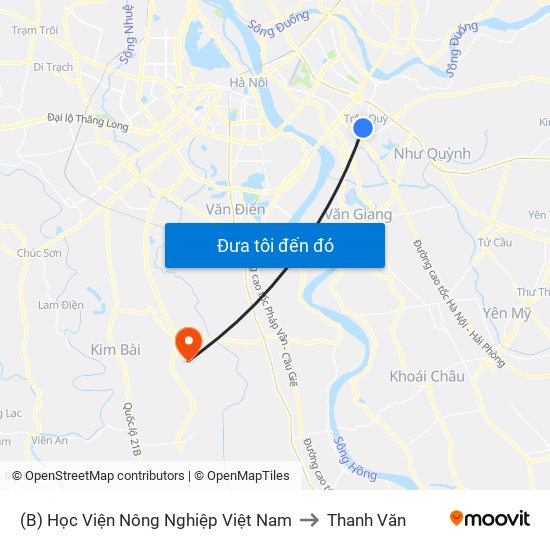 (B) Học Viện Nông Nghiệp Việt Nam to Thanh Văn map