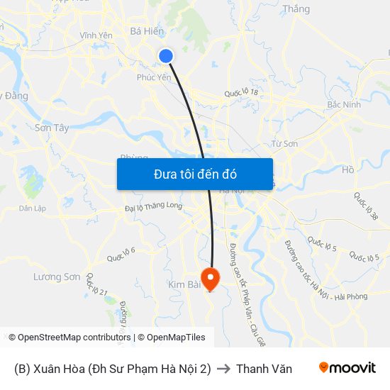 (B) Xuân Hòa (Đh Sư Phạm Hà Nội 2) to Thanh Văn map