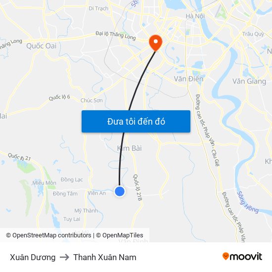 Xuân Dương to Thanh Xuân Nam map