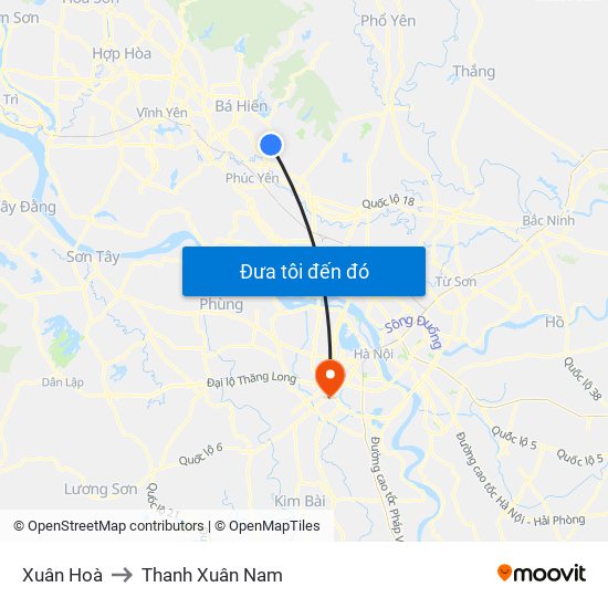 Xuân Hoà to Thanh Xuân Nam map