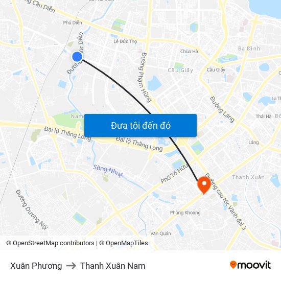 Xuân Phương to Thanh Xuân Nam map