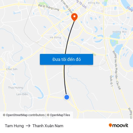 Tam Hưng to Thanh Xuân Nam map