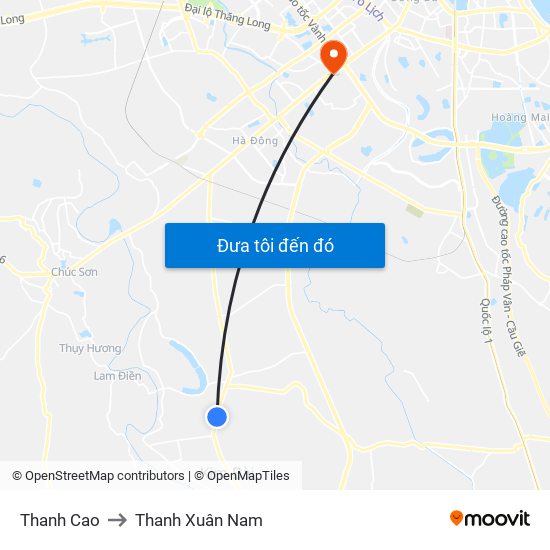 Thanh Cao to Thanh Xuân Nam map
