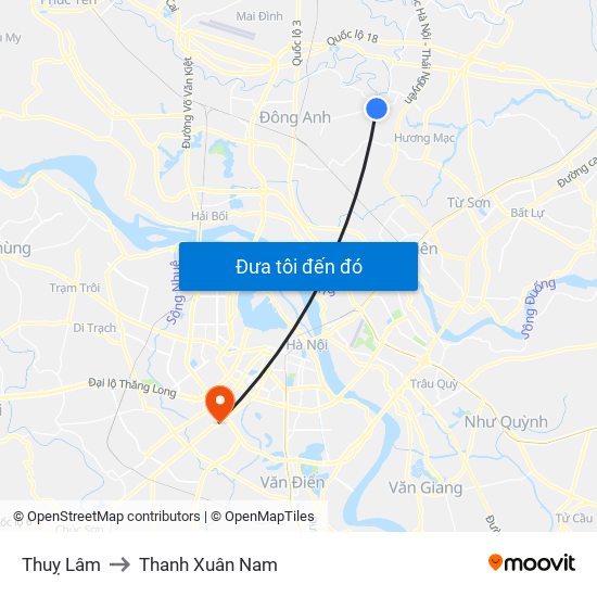 Thuỵ Lâm to Thanh Xuân Nam map