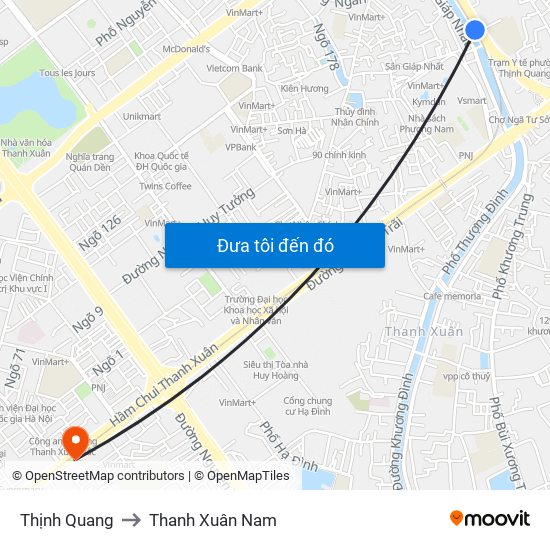 Thịnh Quang to Thanh Xuân Nam map